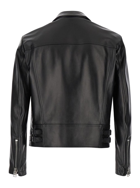 Black Asymmetric Biker Jacket In Leather Man