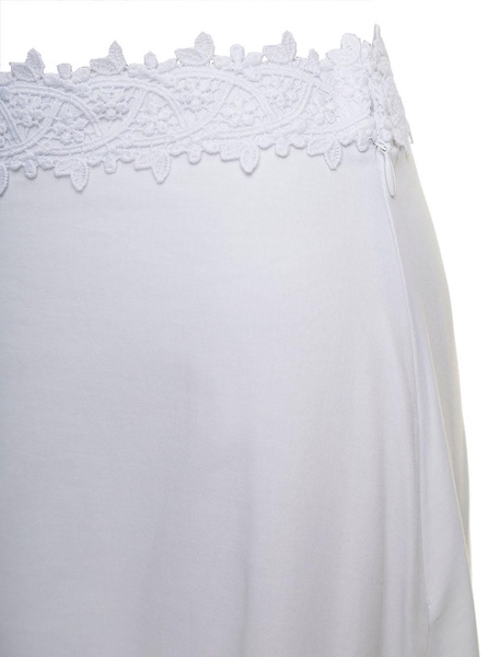 Viola White Flounced Skirt With Lace Inserts In Cotton Blend Woman