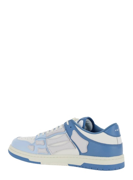 'Skel Top Low' Light Blue And Blue Bi-Color Sneakers With Skeleton Patch In Leather Man