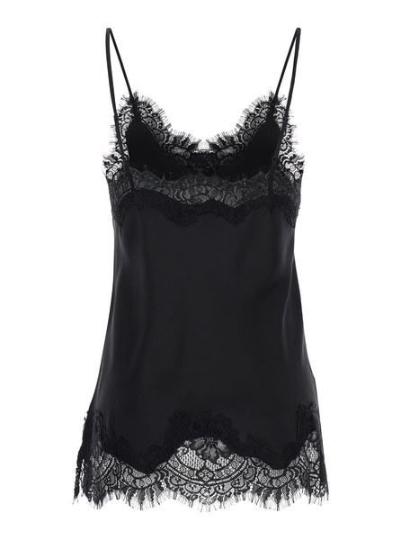 'coco' Black Camie Top With Tonal Lace Trim In Silk Woman