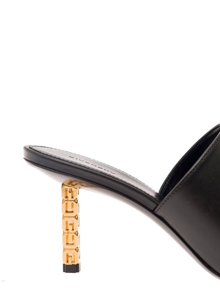 Black Mule With Gold 'g' Cube-shaped Heel And Branded Outer Sole In Leather Woman