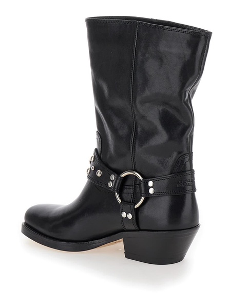 'Anyta' Black Ankle Boots With Studs In Leather Woman