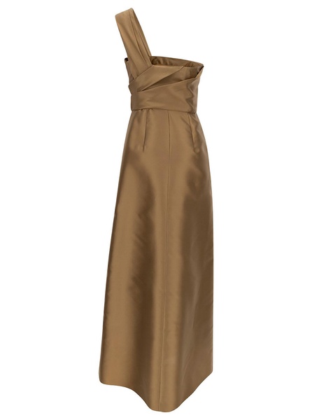 'mikado' Beige Maxi One-shoulder Draped Dress In Satin Woman