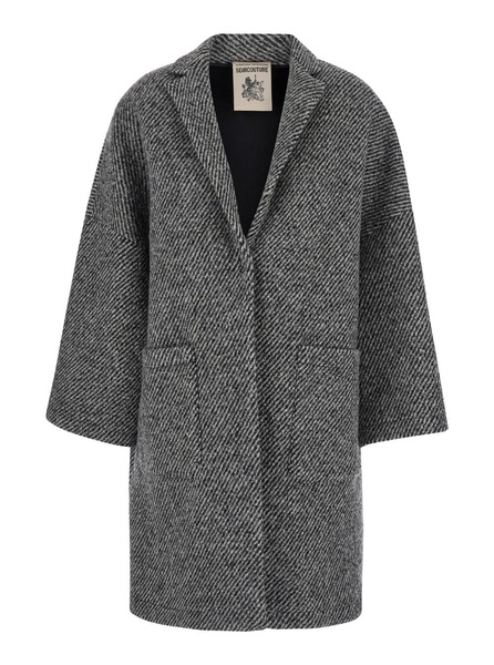 Grey Coat With Concealed Closure In Wool Woman