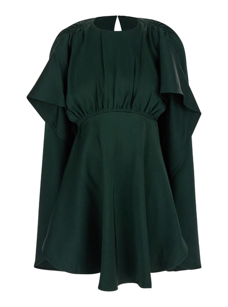 'eden' Green Mini Dress With Ruched Shoulder In Viscose Woman