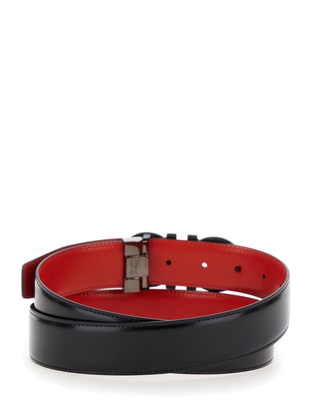 Black And Red Reversible Belt With Gancini Buckle In Leather Man