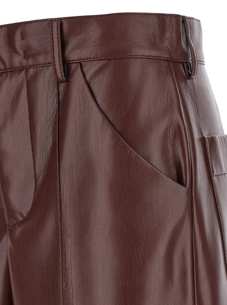 Wide Brown Pants with Concealed Closure in Eco Leather Woman