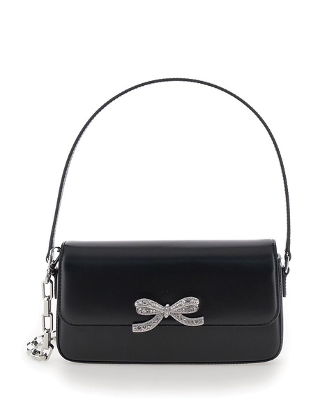 Black Shoulder Bag With Crystal Bow Detail In Smooth Leather Woman