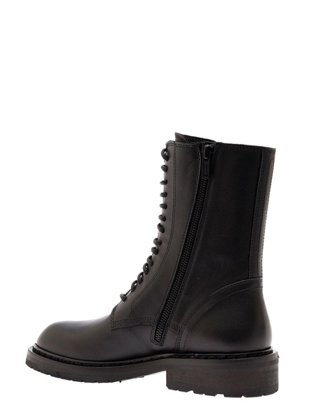 Black Lace-up Combat Boots In Leather Woman Ann Demeulemeester