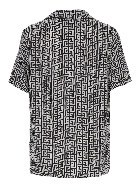 Black And White Bowling Shirt With All-over Monogram In Cupro Man