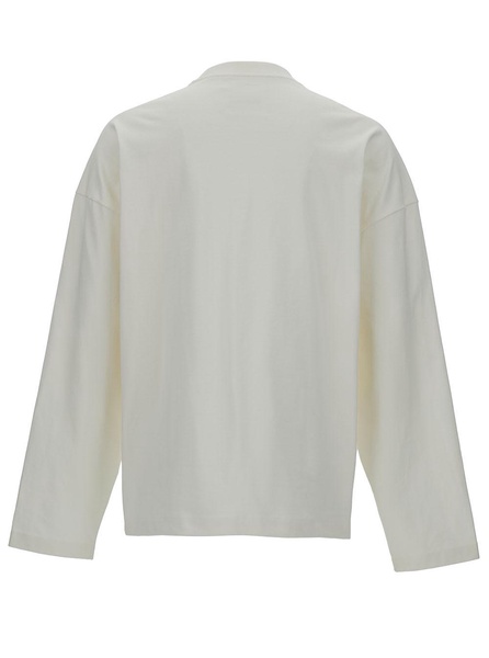 White Long Sleeve T-shirt With Contrasting Logo Print In Lightweight Cotton Man