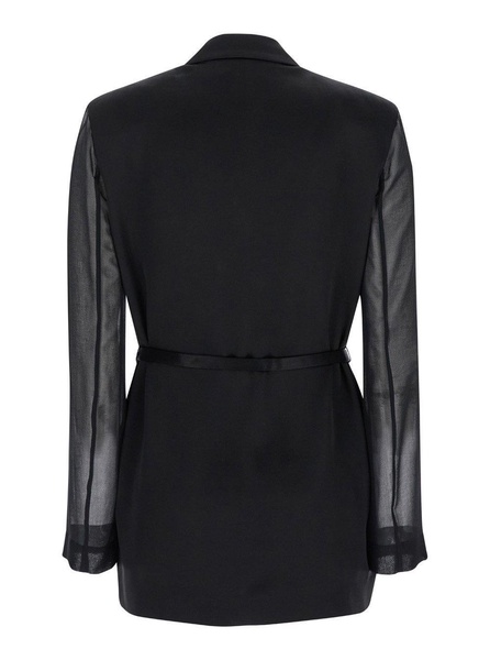 'Gagny' Black Single-Breasted Jacket With Logo Detail In Fabric And Organza Woman