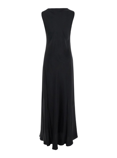 'montereal' Black Long Dress With Draped Neck In Satin Woman