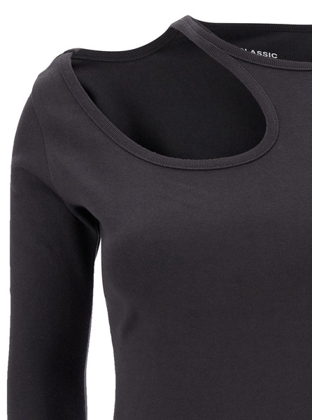 Grey Long Sleeve T-shirt With Cut-out In Cotton Blend Woman