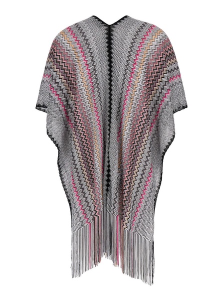 Multicolored Fringed Poncho In Viscose Woman