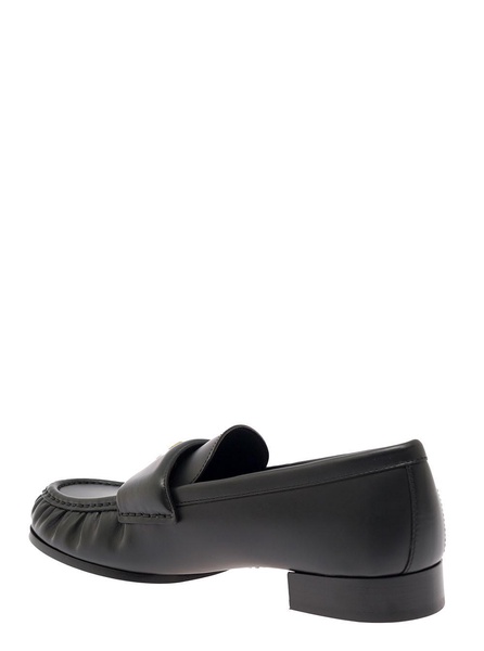 Black Loafers With Logo Detail In Smooth Leather Woman