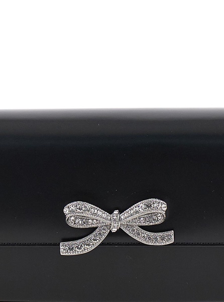 Black Shoulder Bag With Crystal Bow Detail In Smooth Leather Woman