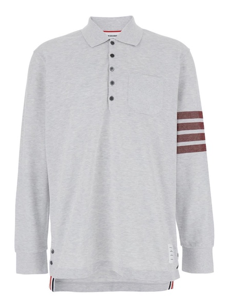 Long Sleeve Polo W/ Knit Chest Pocket In Pique 4 Bar