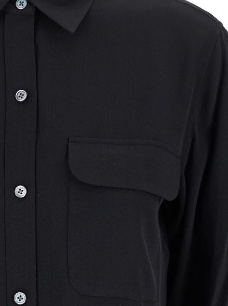 'signature' Black Shirt With Patch Pockets In Silk Woman