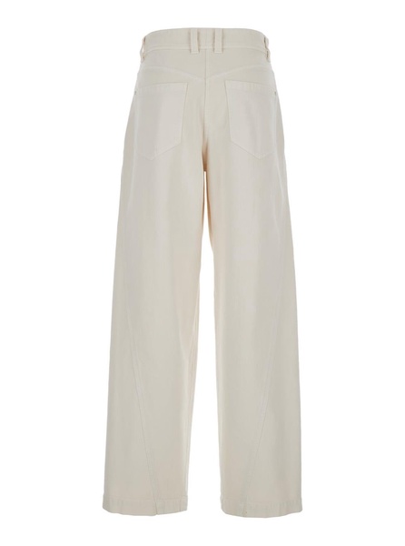 White Baggy Jeans With Button Closure In Stretch Cotton Denim Woman