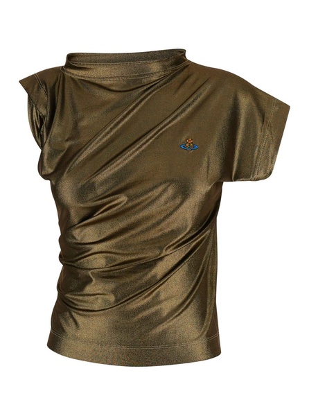 'hebo' Metallic Asymmetric Top With Gathered Detail In Cotton Woman