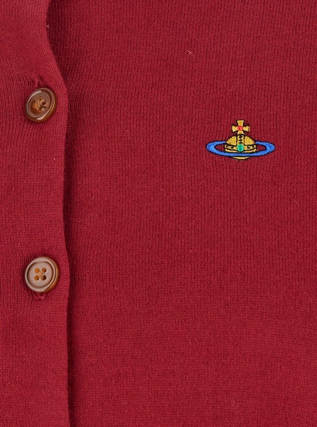 'bea' Bordeaux Cardigan With Orb Embroidery And Branded Button In Cotton And Cashmere Woman