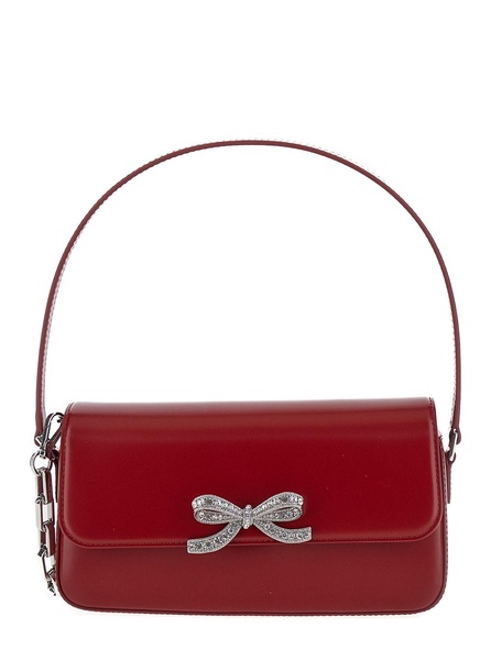 Red Shoulder Bag With Crystal Bow Detail In Smooth Leather Woman