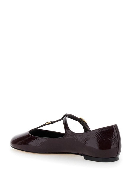 'Marcie' Bordeaux Ballet Flats with Gold Buckle in Patent Leather Woman