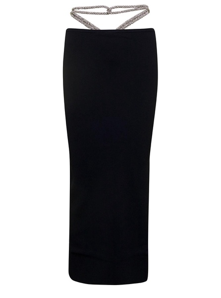 Mini Black Knit Skirt With Rhinestone Detail In Viscose Blend Woman