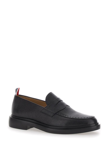 Black Slip-on Loafers With Loop Detail In Leather Man