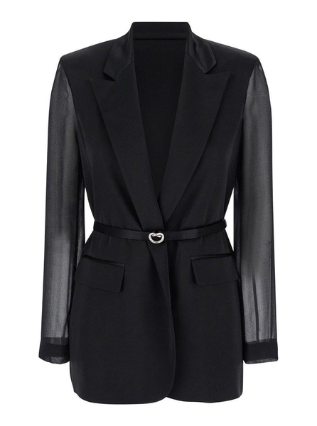 'Gagny' Black Single-Breasted Jacket With Logo Detail In Fabric And Organza Woman