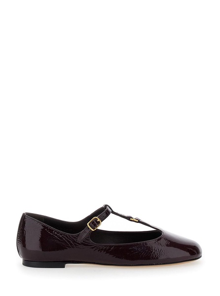 'Marcie' Bordeaux Ballet Flats with Gold Buckle in Patent Leather Woman