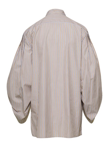 Beige Striped Poplin Shirt In Cotton Woman