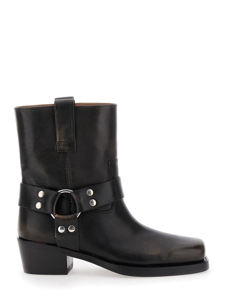 'roxy' Black Western Style Ankle Boots With Brown Nuances In Leather Woman