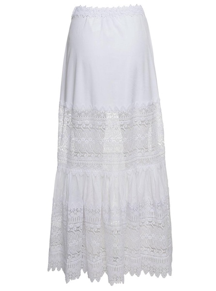 Viola White Flounced Skirt With Lace Inserts In Cotton Blend Woman