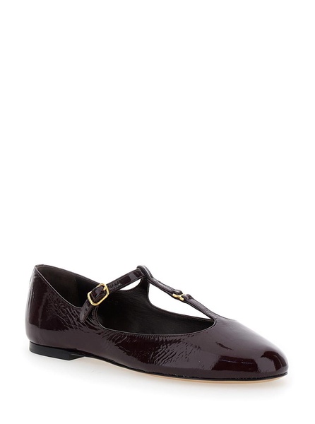 'Marcie' Bordeaux Ballet Flats with Gold Buckle in Patent Leather Woman