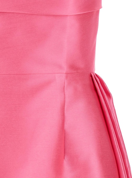 'Tiffany' Long Pink Dress With Pleated Detail And Train In Satin Woman