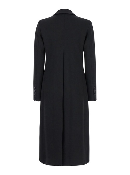 Black Double-breasted Coat With Peak Revers In Viscose Blend Stretch Woman