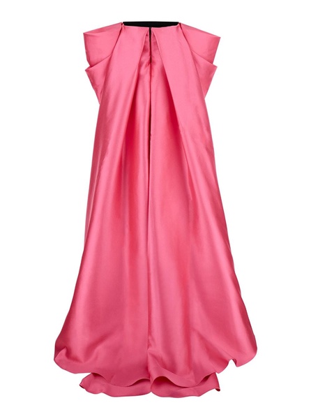 'kyla' Long Fuchsia And Black Dress With Train In Twill And Crepe Woman