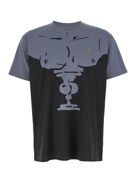 'men's Bust' Black And Grey T-shirt With Logo Embroidery In Cotton Man