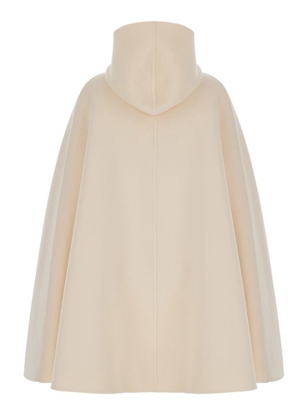 Beige Hooded Cape with Pockets in Wool Woman