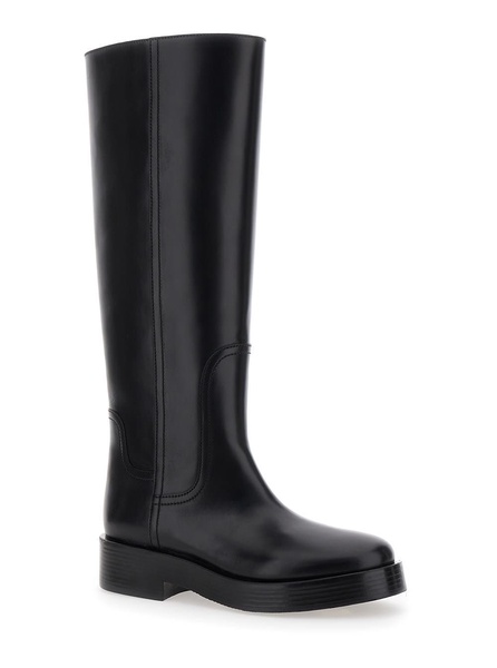 'Charlie' Black Knee High Boots In Leather Woman