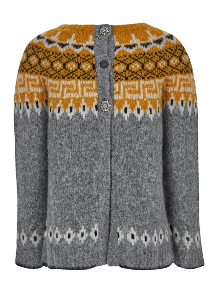 Grey Sweater With Straight Neck And Jacquard Embellishment In Alpaca Blend Woman