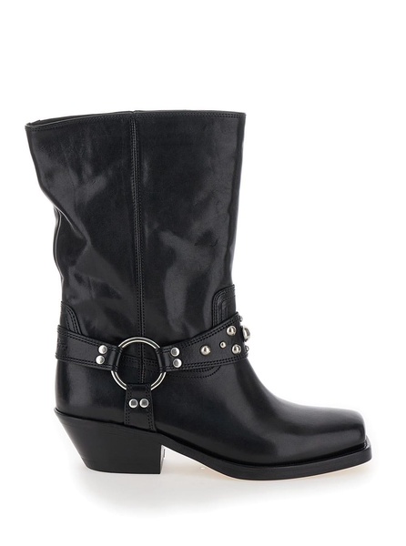 'Anyta' Black Ankle Boots With Studs In Leather Woman