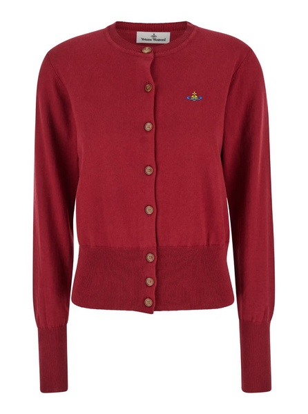 'bea' Bordeaux Cardigan With Orb Embroidery And Branded Button In Cotton And Cashmere Woman