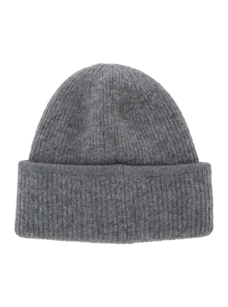 Grey 'Le Bonnet Gros Grain' with Logo Patch on the Brim in Cashmere and Wool Man