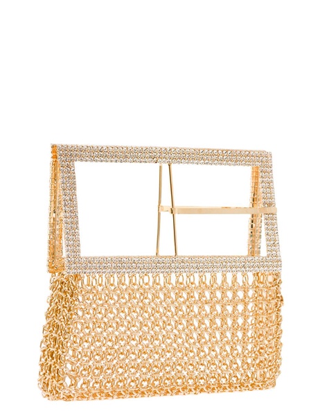 'downtown Bag' Gold-colored Shoulder Bag With Maxi Buckle In Metal Mesh Woman