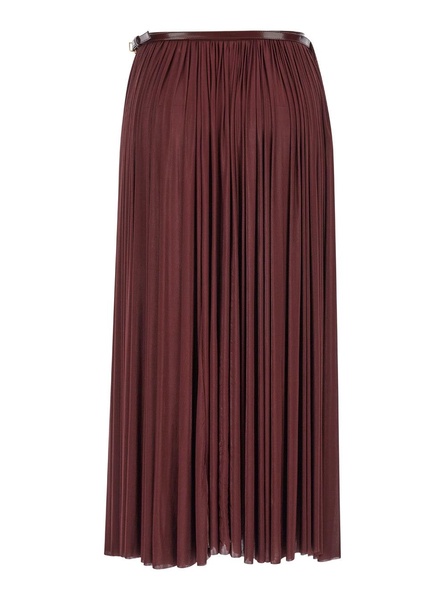 Long Bordeaux Pleated Skirt in Stretch Fabric Woman