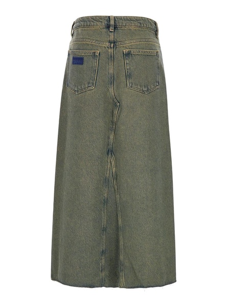 Maxi Grey Skirts With Slit At The Front In Denim Woman