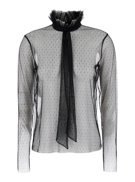 Black Shirt with Thin Scarf and Polka-Dots in Organza Woman